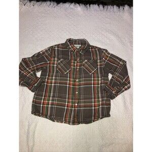 Cherokee Pearl Snap Shirt Boys Flannel Kids 5T Plaid Brown/  Orange / Green